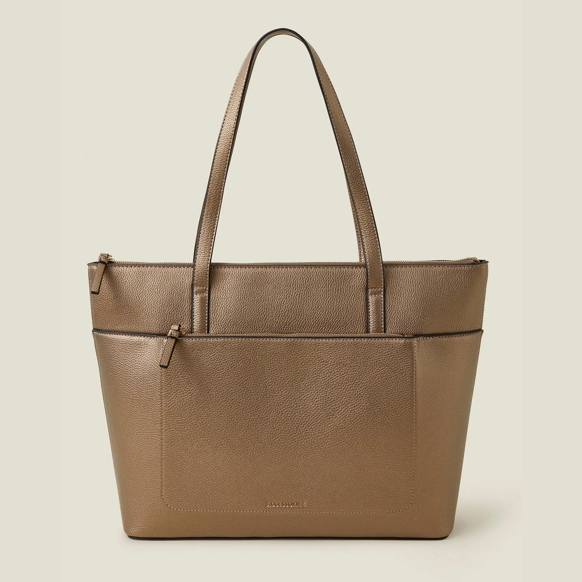 Accessorize London Women's Bronze Classic Pocket Tote Bag