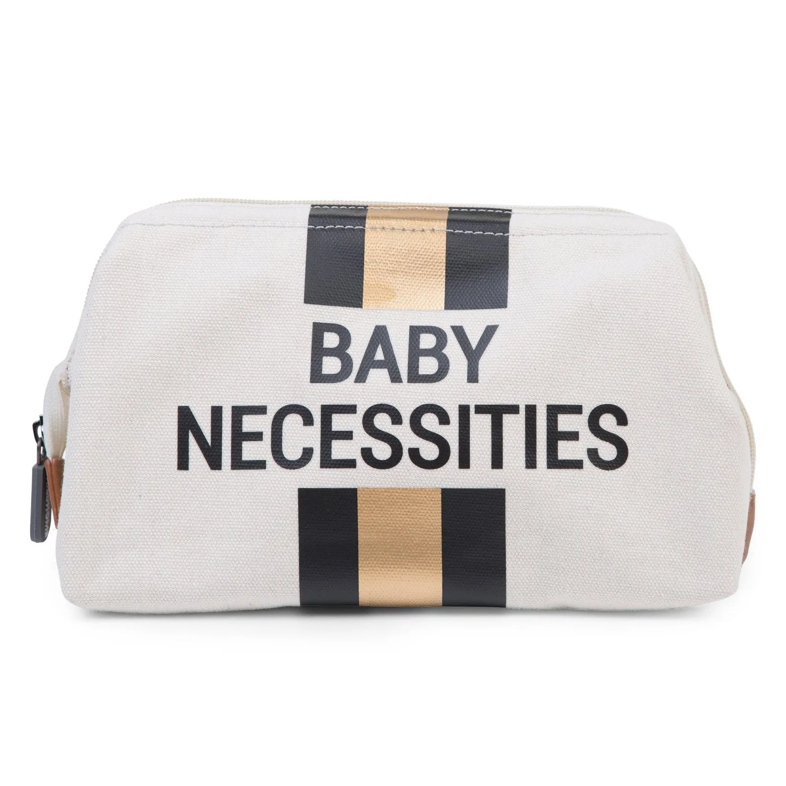 Baby Necessities Canvas Off-White Stripes & Black/Gold Bag