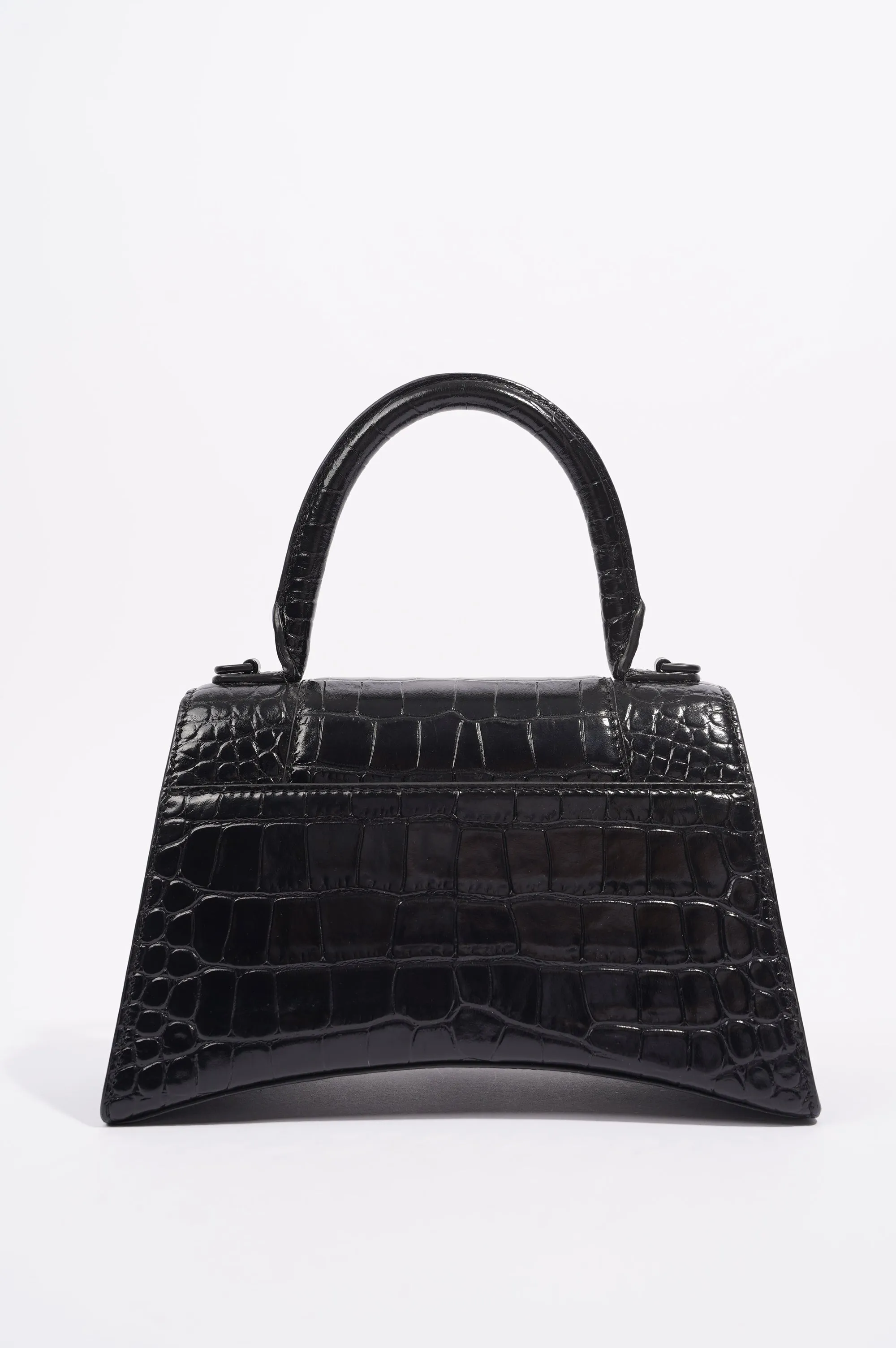 Balenciaga Womens Hourglass Black Croc Small