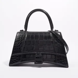 Balenciaga Womens Hourglass Black Croc Small