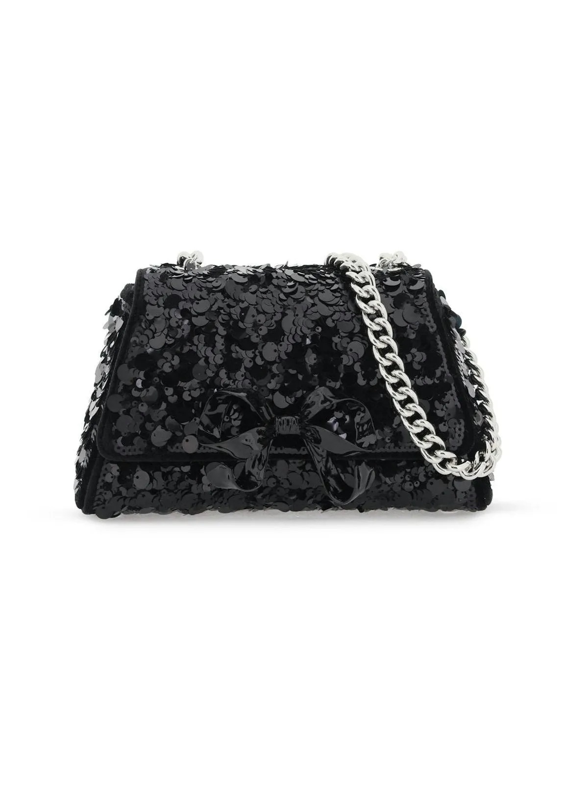 Black Sequin Bow Mini Shoulder Bag