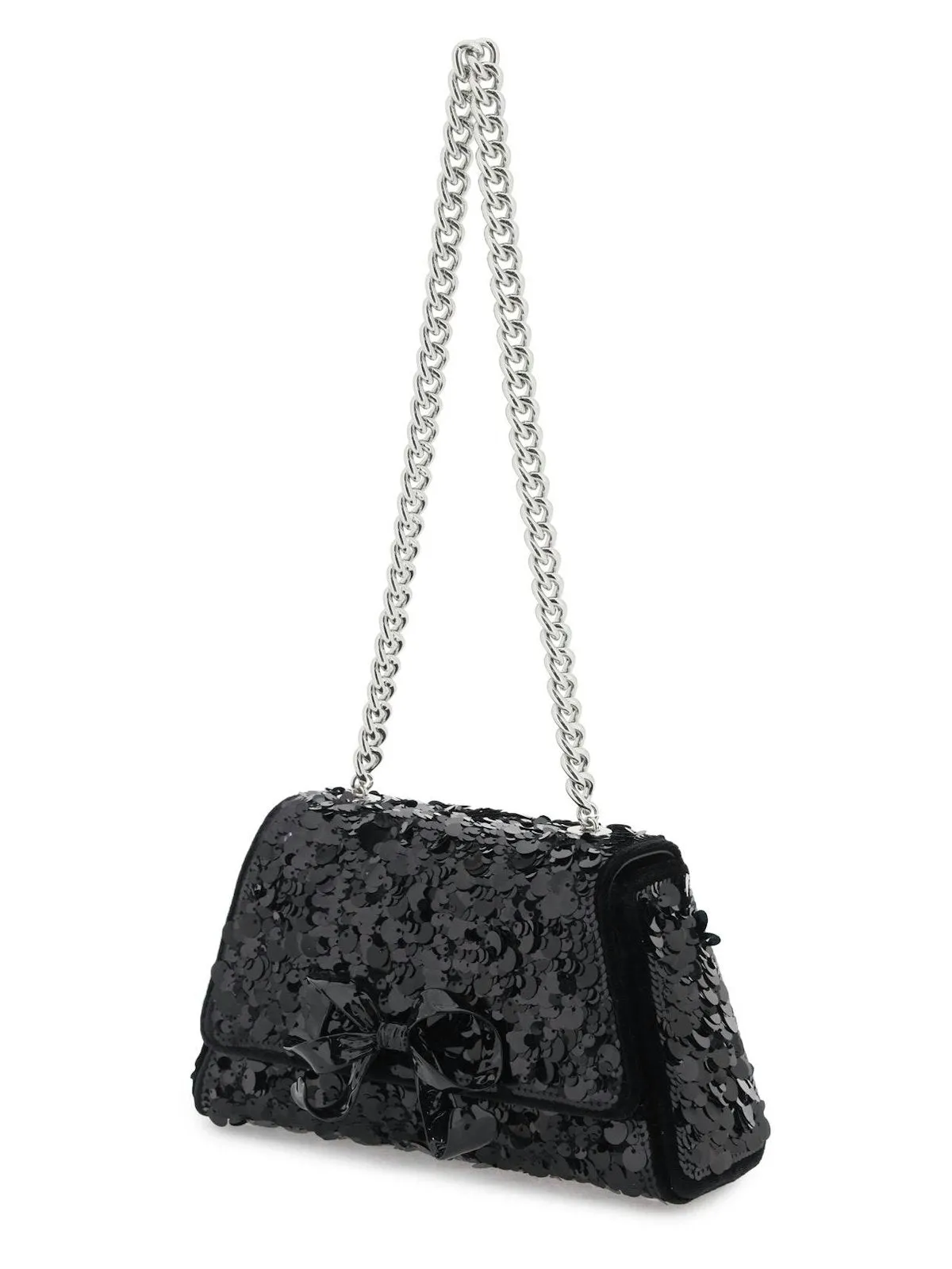 Black Sequin Bow Mini Shoulder Bag