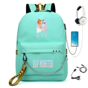 BTS BTS school bag USB charging backpack outdoor sports personalized student school bag-11