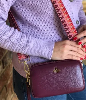 Burgundy Luxury Leather Crossbody Camera Bag