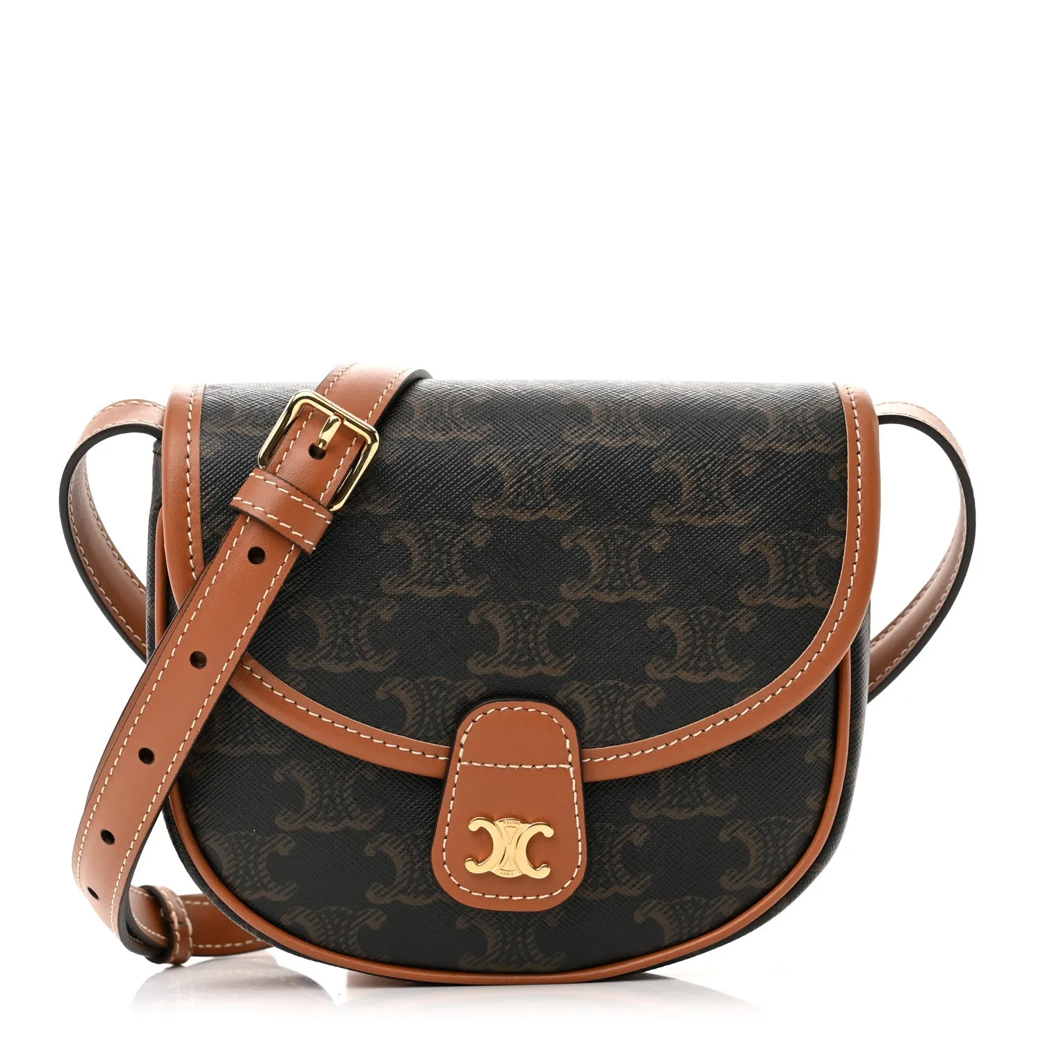 Canvas Calfskin Triomphe Mini Besace Tan