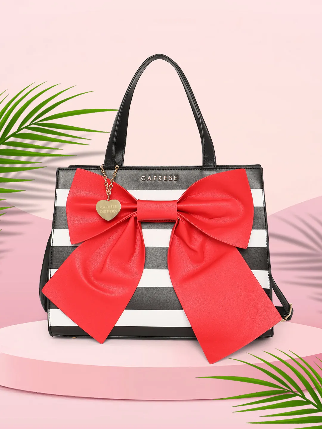 Caprese Emily In Paris Printed With Bow Satchel Handbag Red