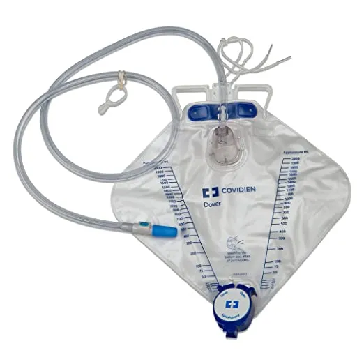 Cardinal Health Drain Bag, 2000mL, Anti-Reflux Chamber, Needle Sample Port, Drain Tube & Velcro Hanger