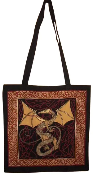 Celtic Dragon Tote Bag Cotton Flat Bottom 16 x 17 Red