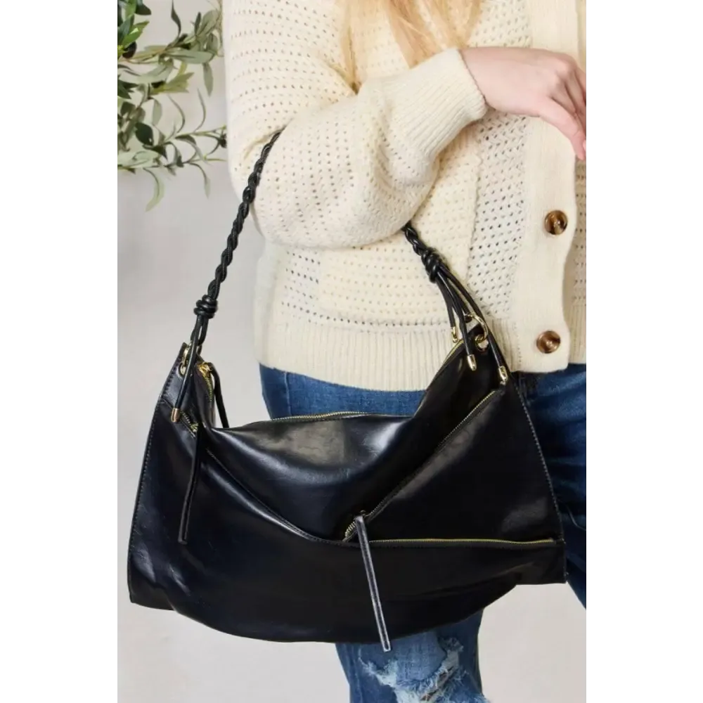 Elegant SHOMICO Zipper Detail Shoulder Bag in Luxury Fashion for Women