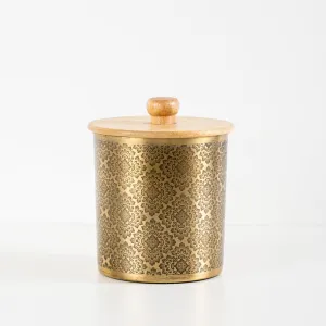 Embossed Canister with wooden Lid - Gold