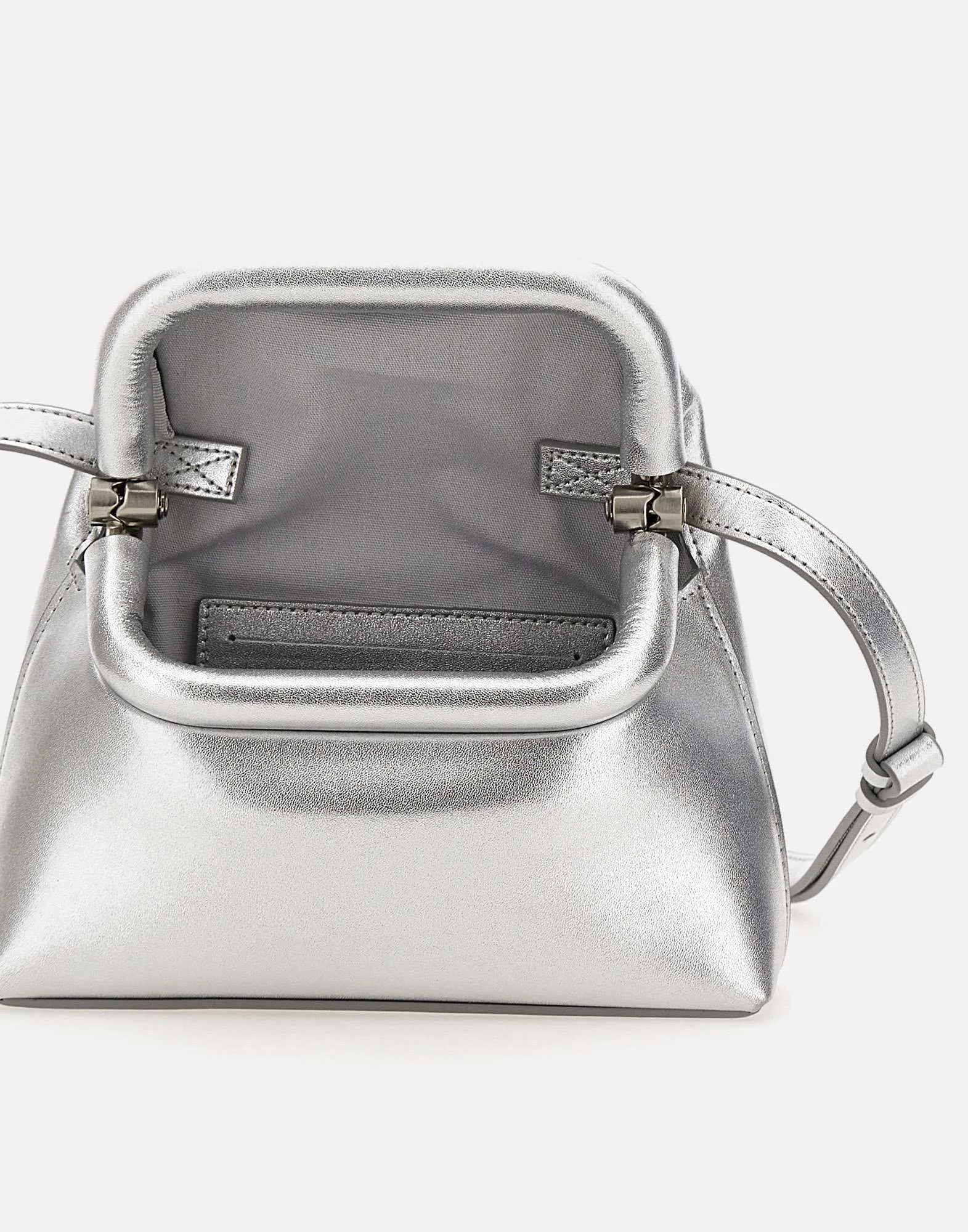 Folder Mini Silver Leather Shoulder Bag