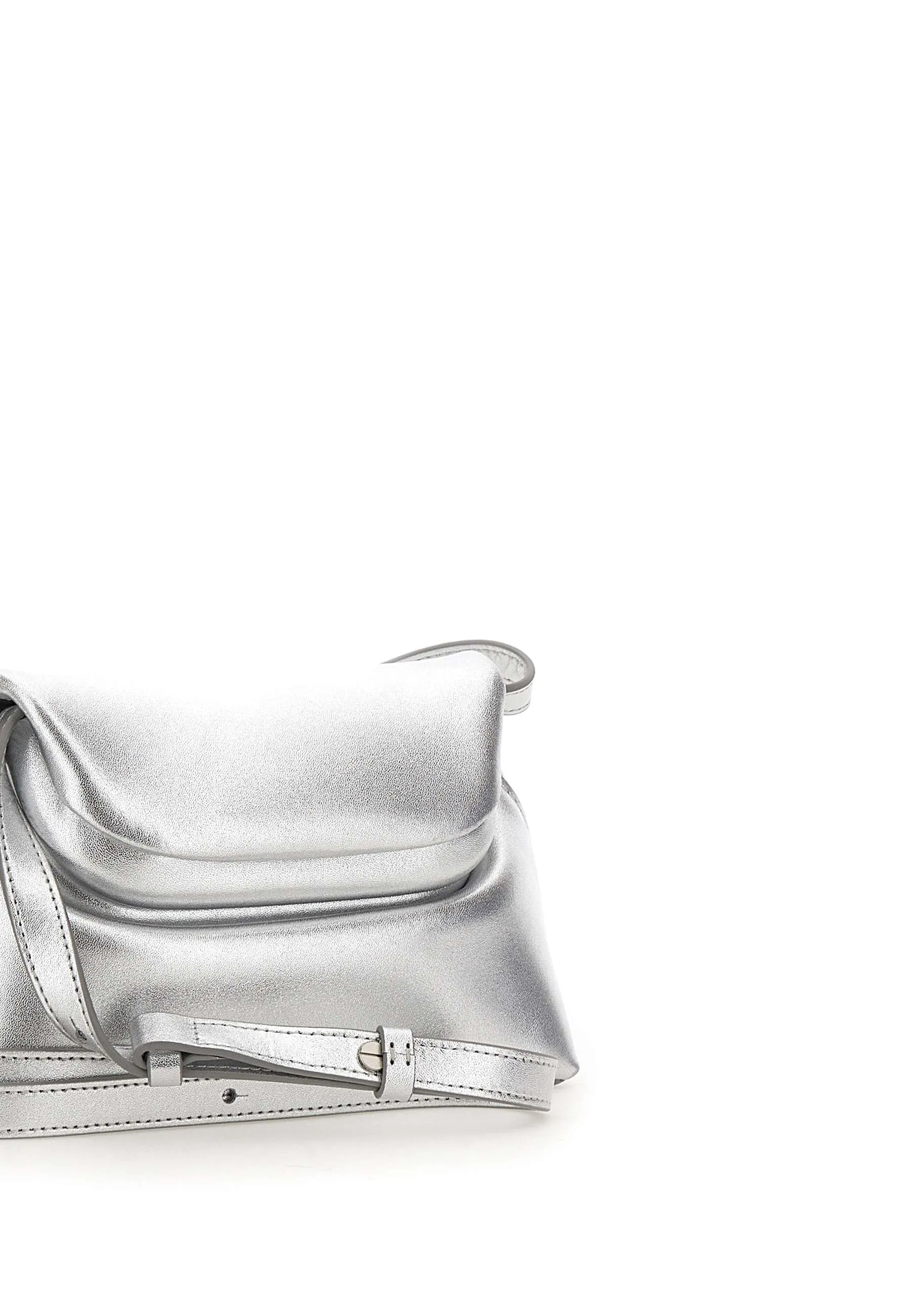 Folder Mini Silver Leather Shoulder Bag