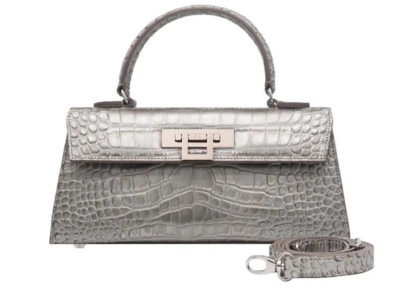 Fonteyn East West Orinoco 'Croc' Print Calf Leather Handbag - Silver