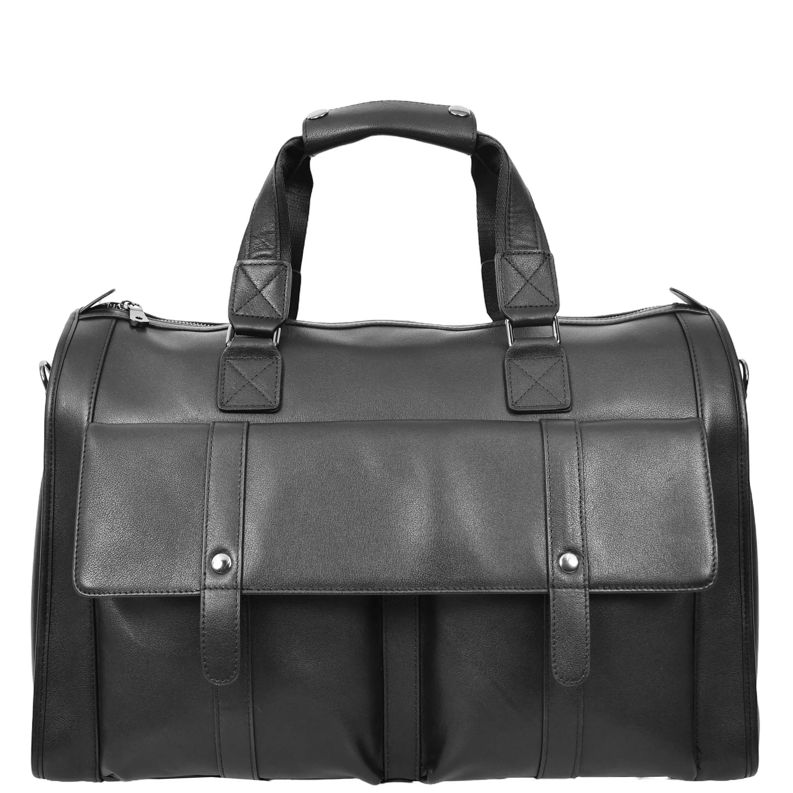 Full Leather Holdall Weekend Travel Duffel Bag for Men, Women AL07 Black