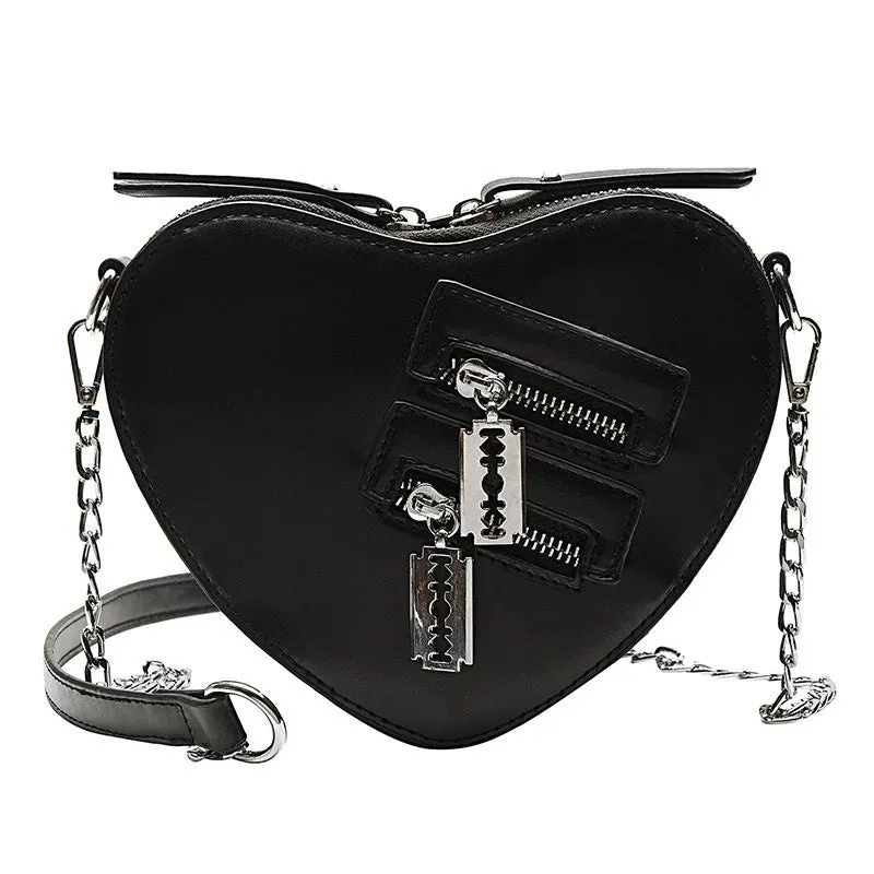 Gothic Heart Blade Zipper Chain Casual Summer Shoulder Handbag Crossbody Bag