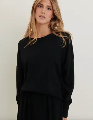 Heavy Knit Long Rib Neck Sweater Black