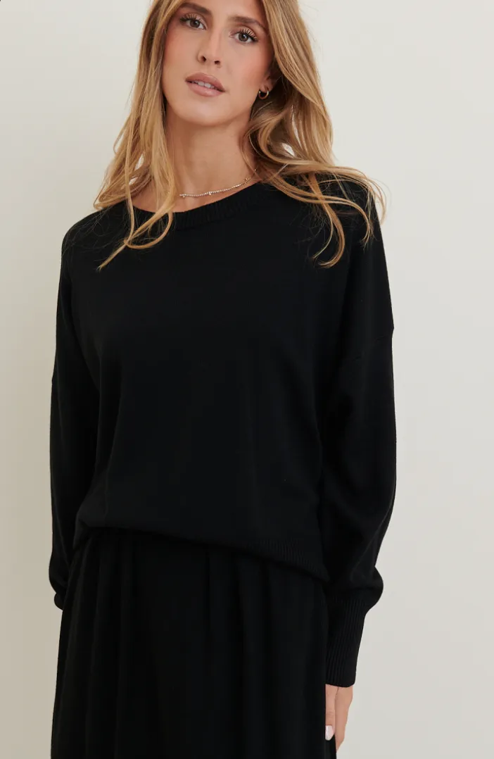 Heavy Knit Long Rib Neck Sweater Black