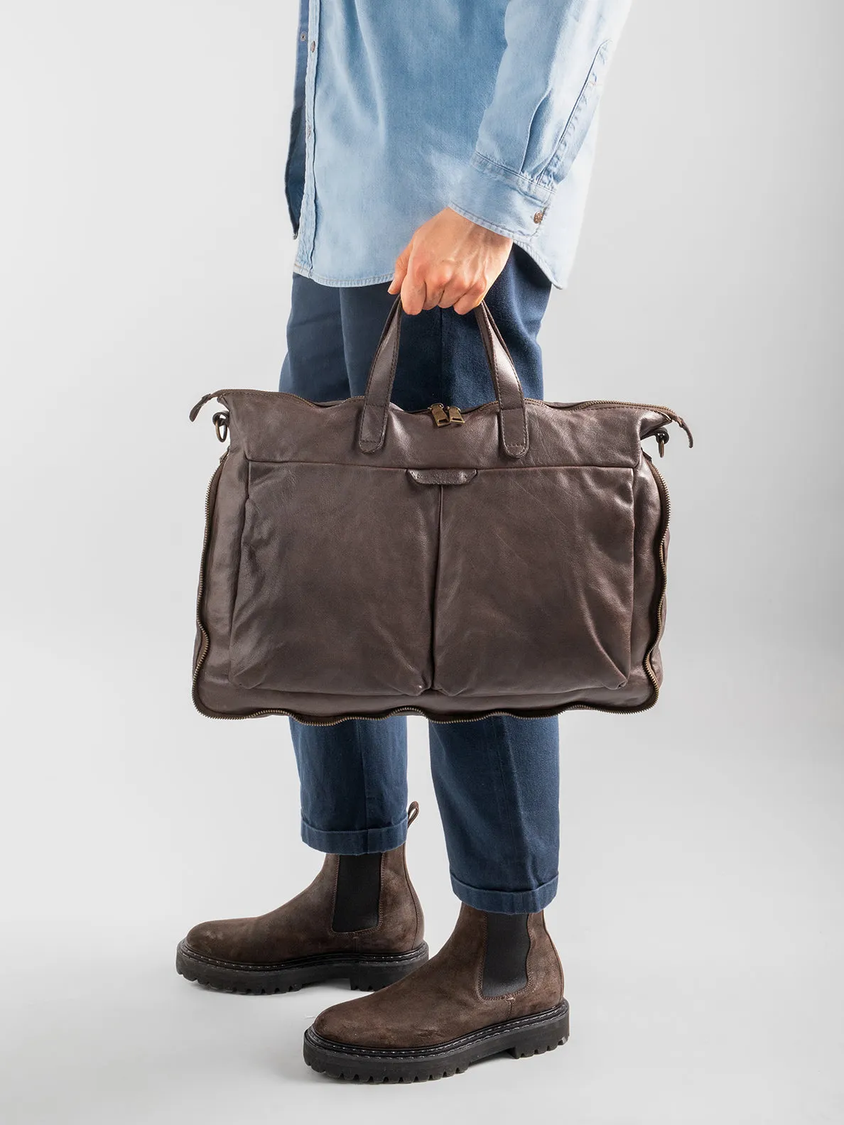 HELMET 29 - Brown Leather Briefcase