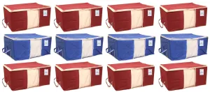 Kuber Industries 12 Piece Non Woven Underbed Storage Organiser Set, Extra Large, Maroon and Royal Blue (CTSN082)