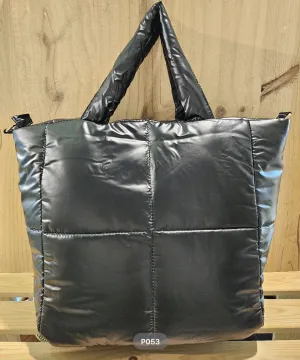 Large Quilted Bag with Handles Black