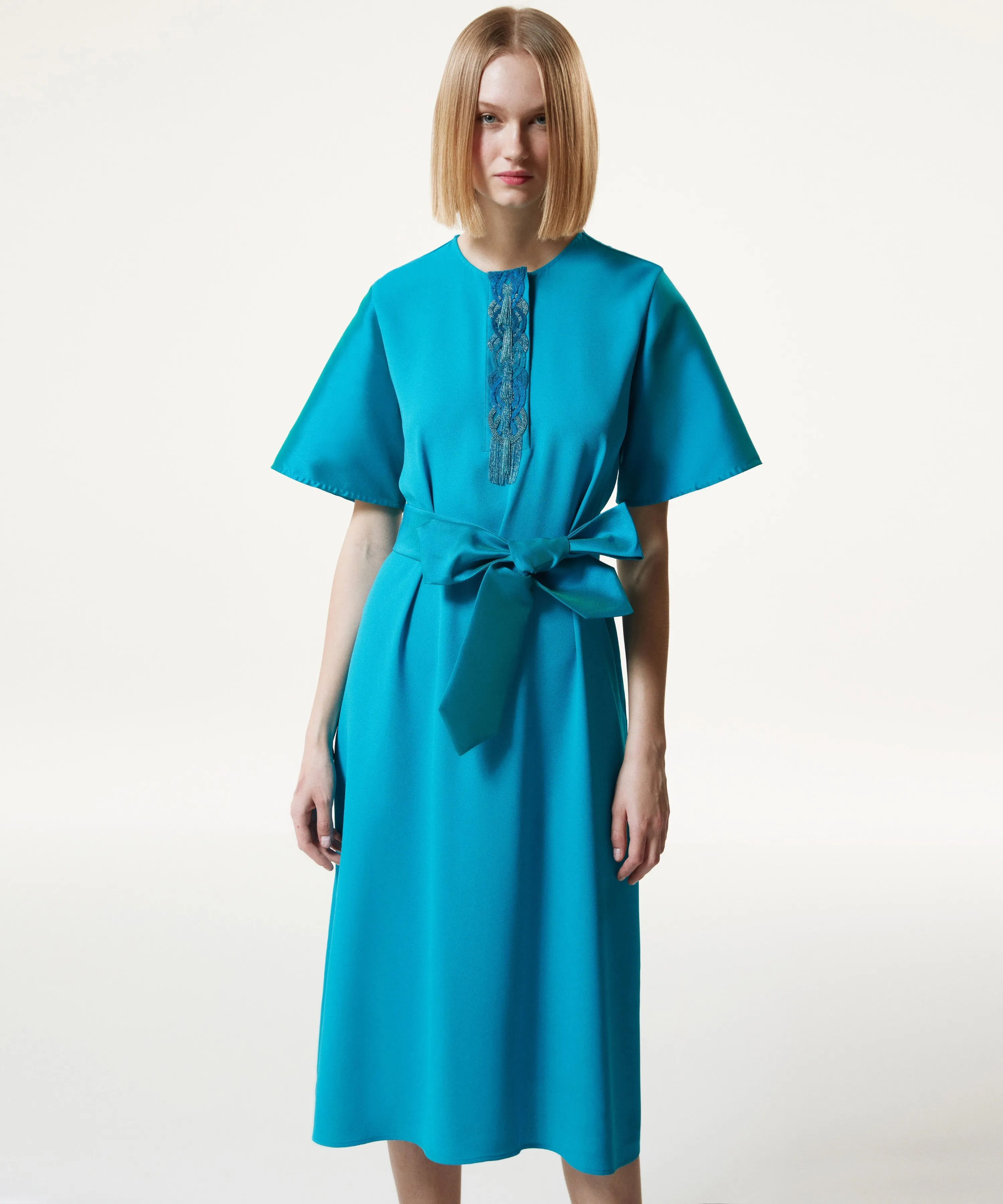 Machka Bead Embellished Crepe Dress Turquoise