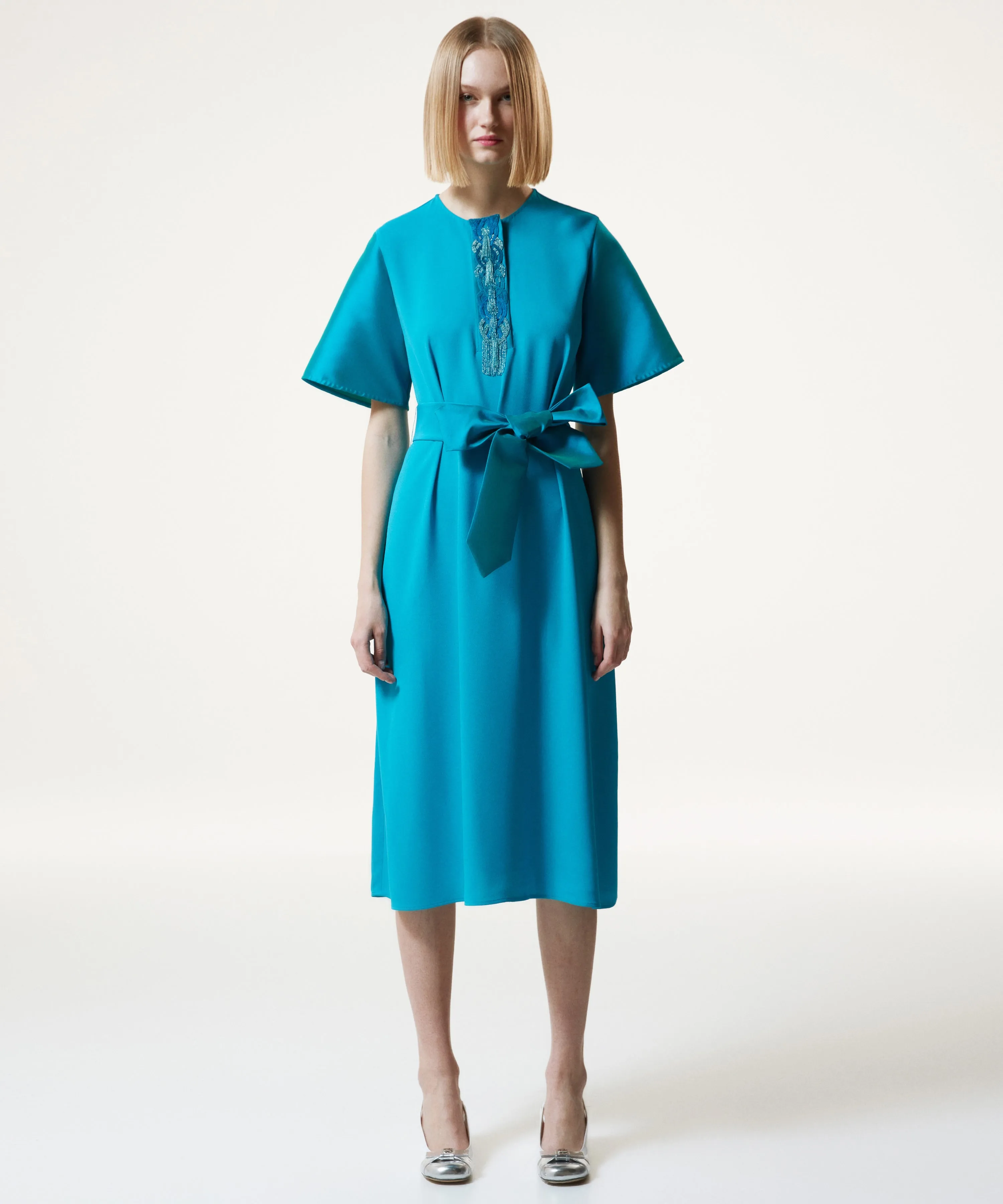 Machka Bead Embellished Crepe Dress Turquoise