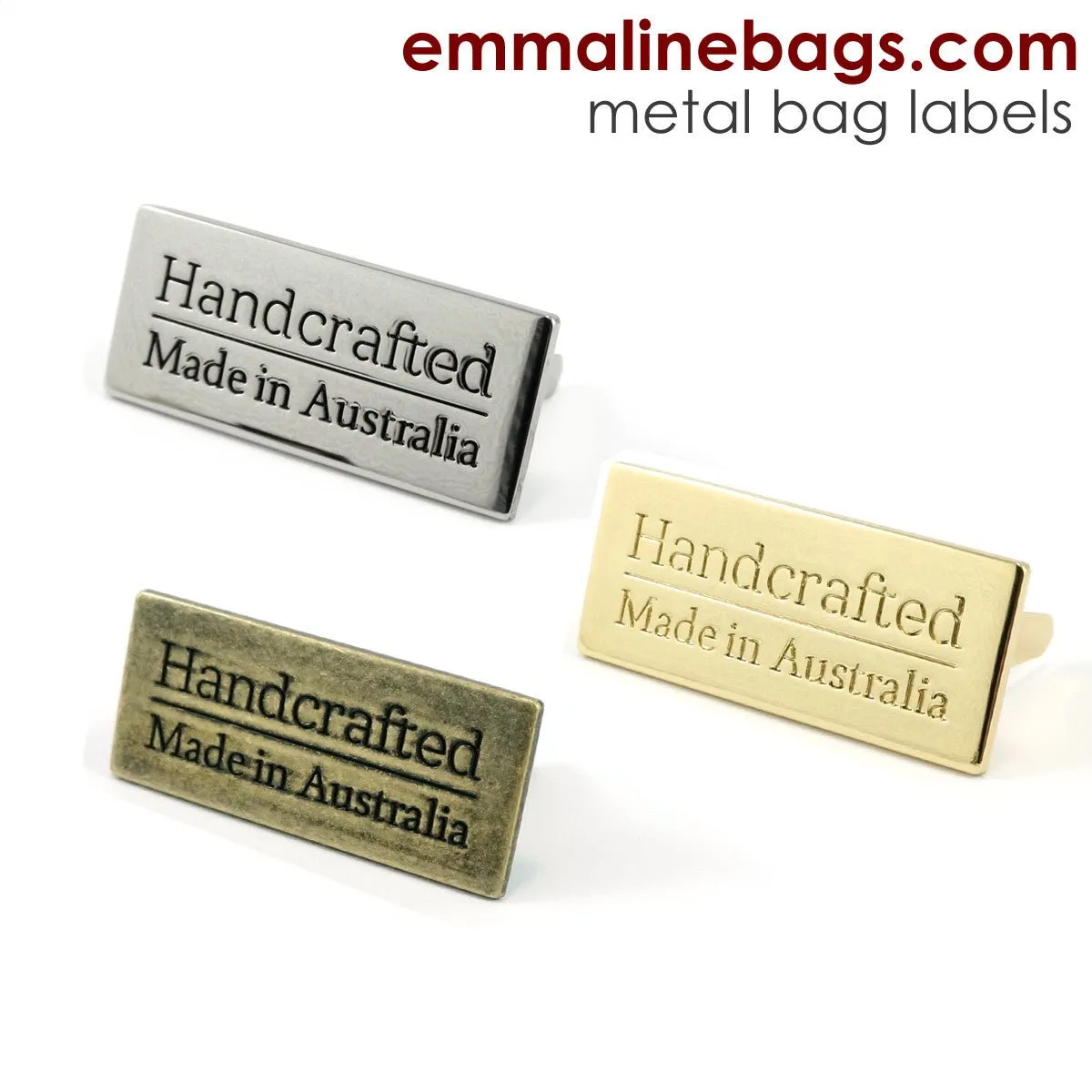 Metal Bag Label: "Handcrafted - Made in Australia"