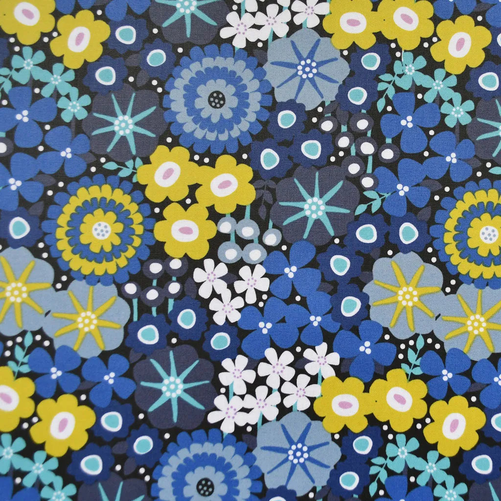 Modern Floral Laminated Cotton Blue/Lime