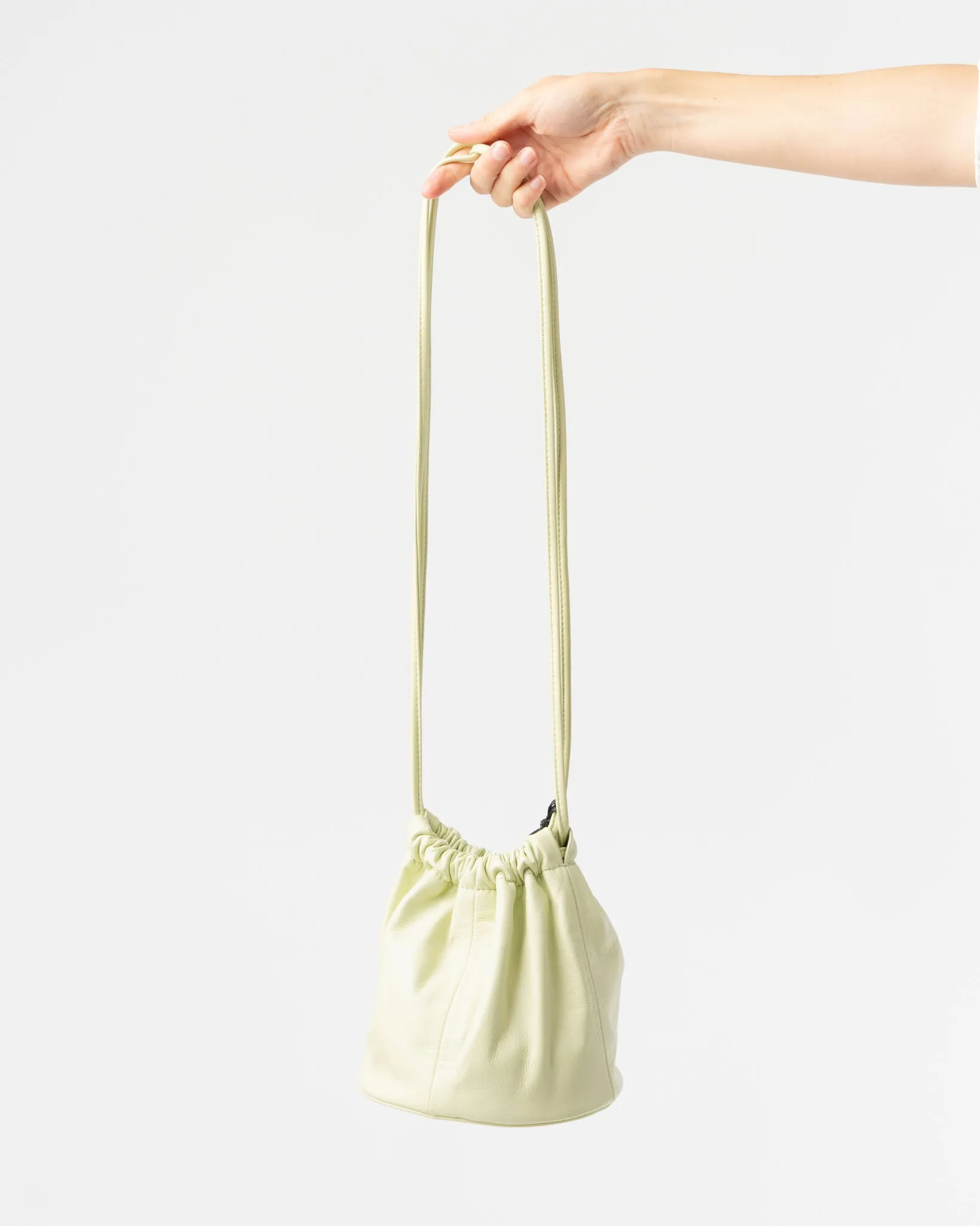 Modern Weaving Mini Drum Drawstring Bucket Bag in Melon