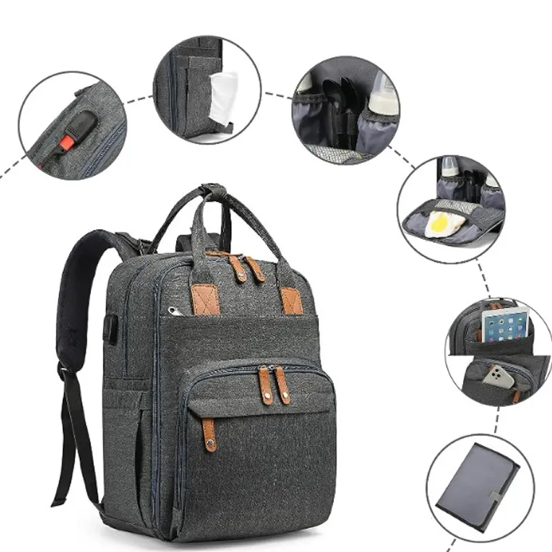 Multifunctional Baby Diaper Backpack Md-41 Dark Grey