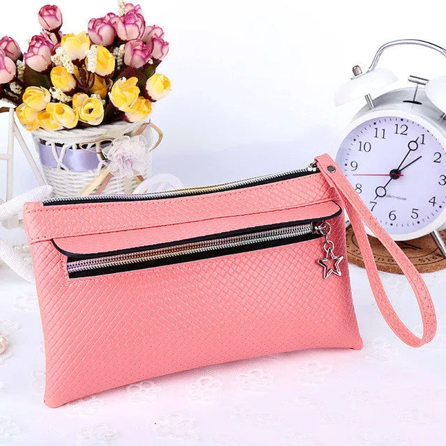 New Fashion Famous Small Women Bags Knitting Women Clutch Purse Solid High Quality PU Leather Purse Phone Bags Gift for Her