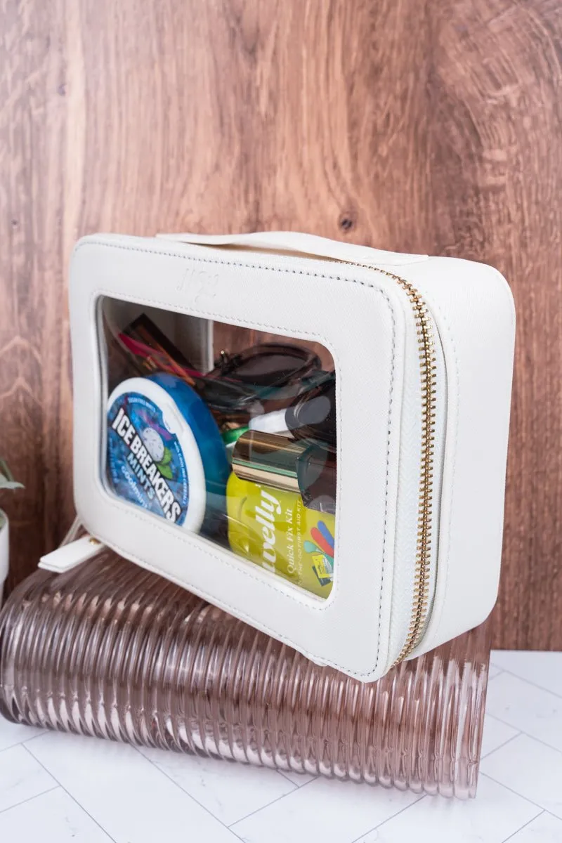 NGIL Clear The Way White Faux Leather Toiletry Case