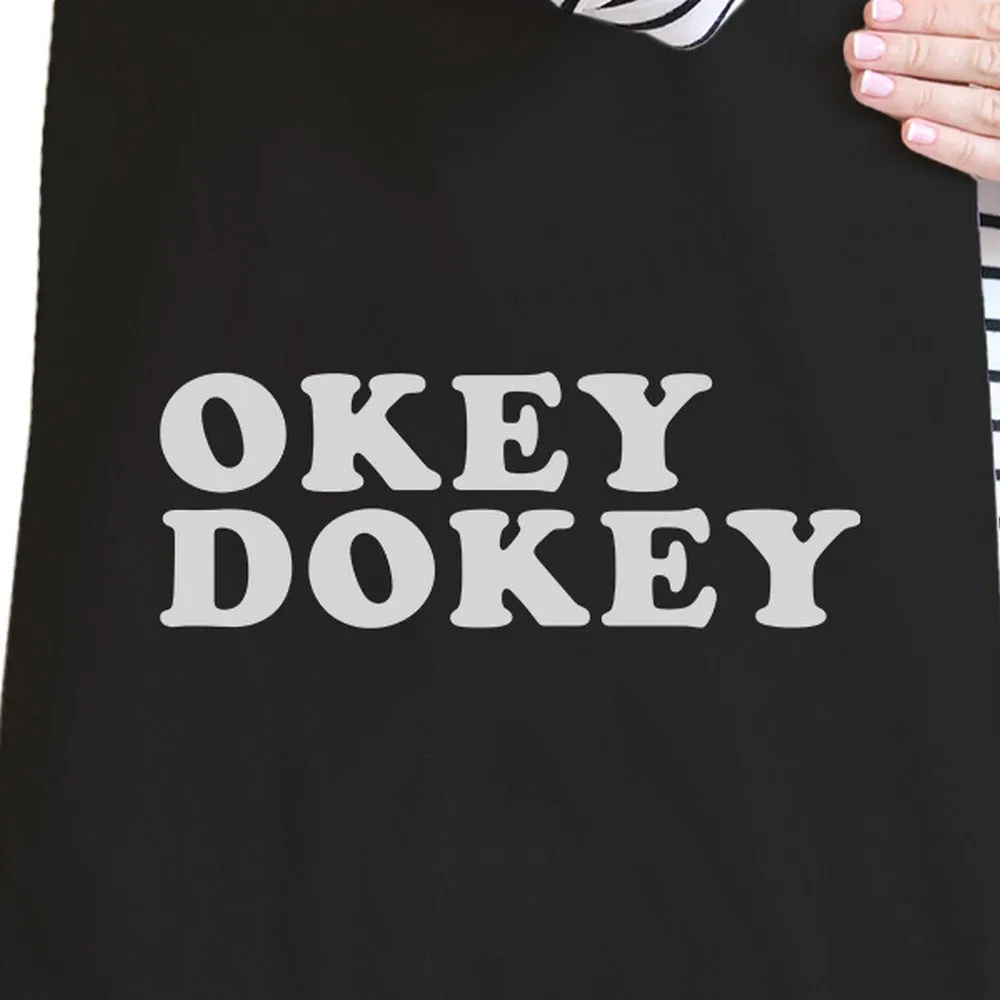 Okey Dokey Black Canvas Eco Bag Cute Graphic Trendy Tote Bags