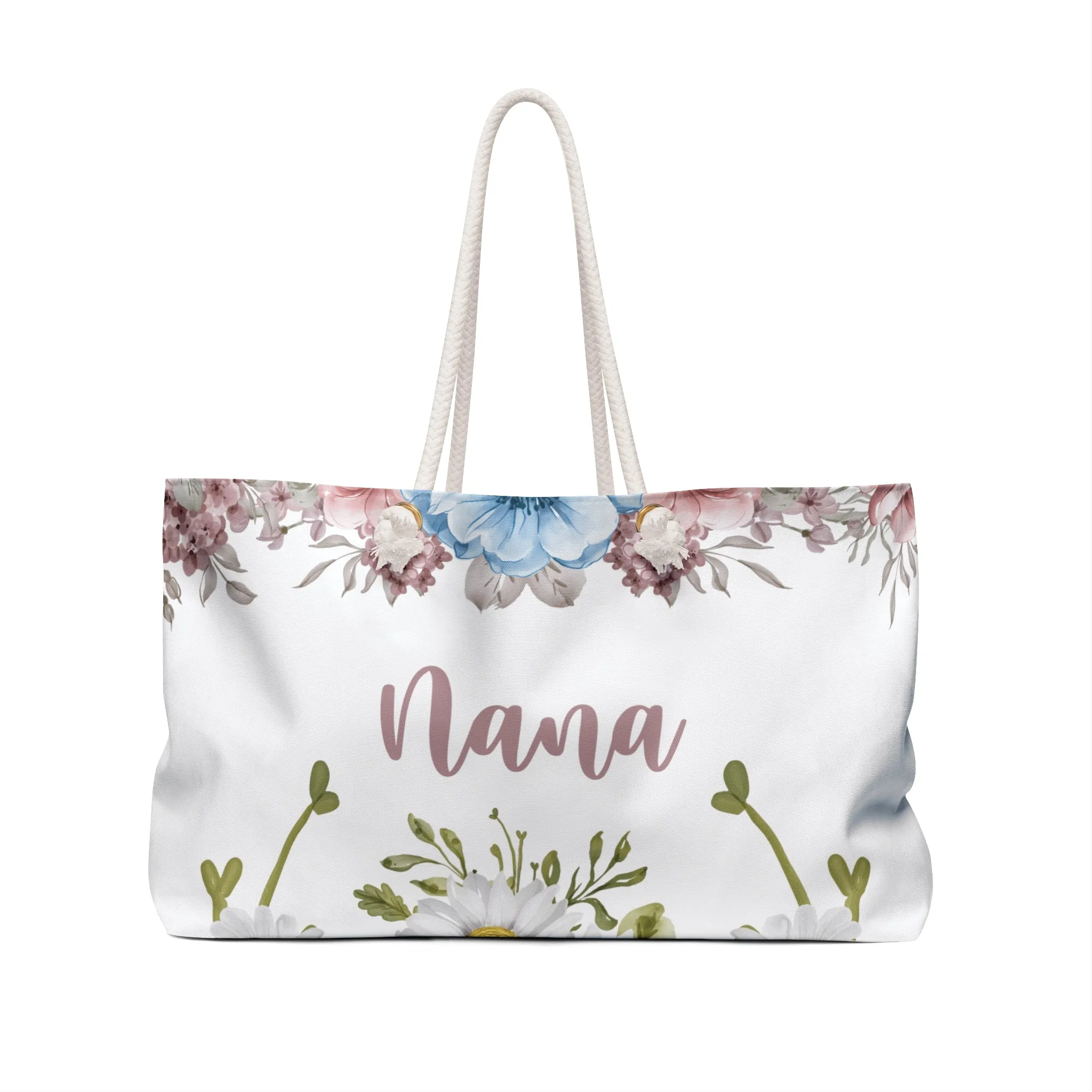 Personalised/Non-Personalised Weekender Bag, Floral, Nana, Large Weekender Bag, Beach Bag, Book Bag