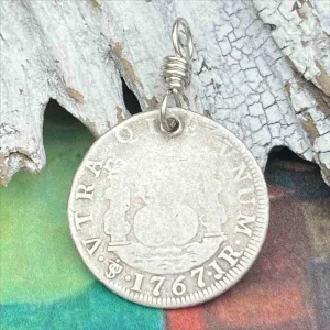 Pirate Chic Silver 2 Reale Spanish Pillar Dollar Dated 1767 - the Legendary "Piece of Eight" Pendant | Artifact #8880