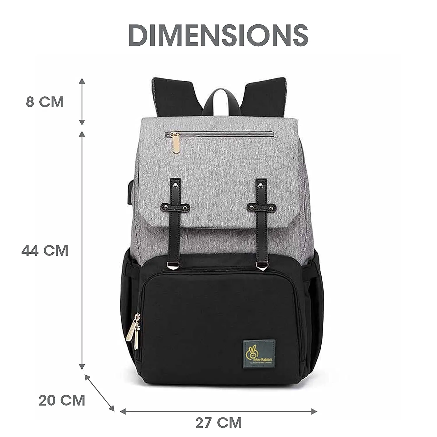 R for Rabbit Caramello Smart Diaper Bag- Grey Black