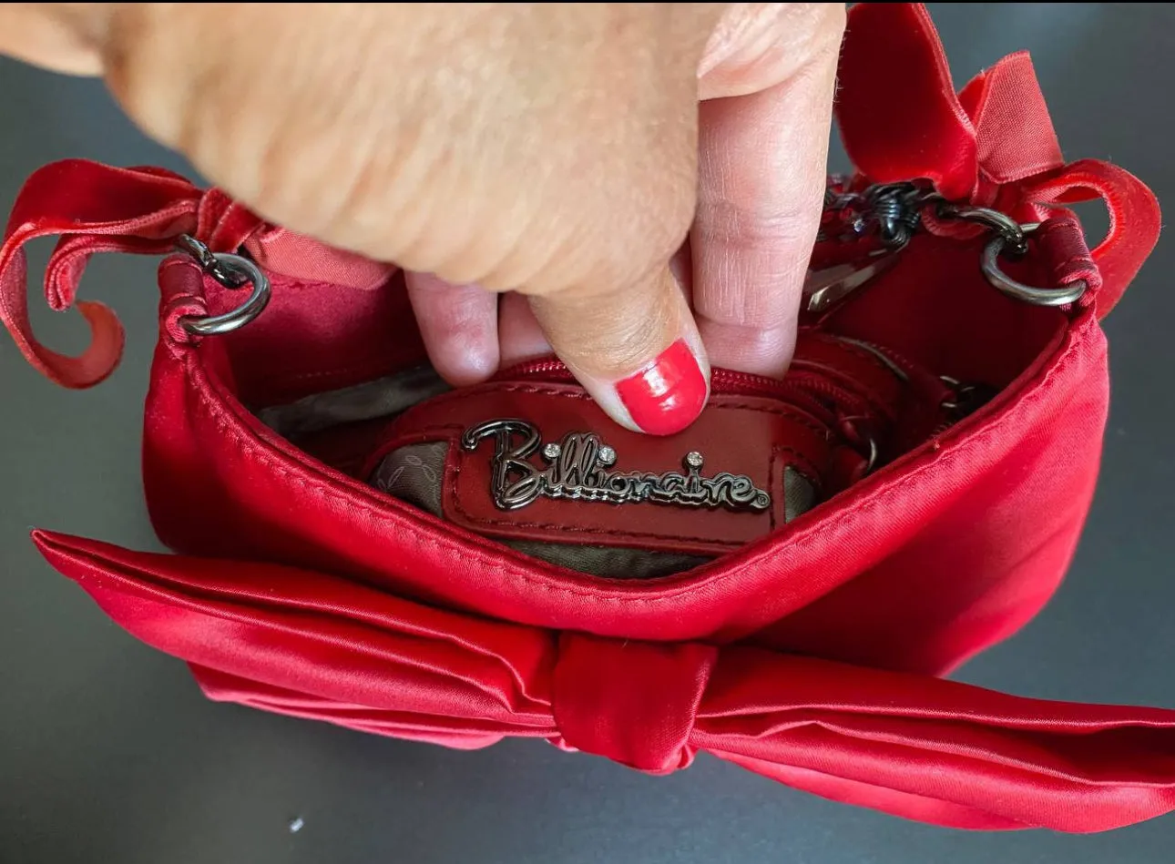 Red evening bag, bow clutch Billionaire, cocktail clutch 2000s vintage. Red wedding clutch