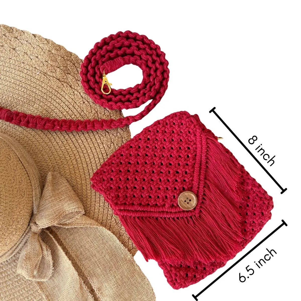 Red Macrame Mobile Sling Bag