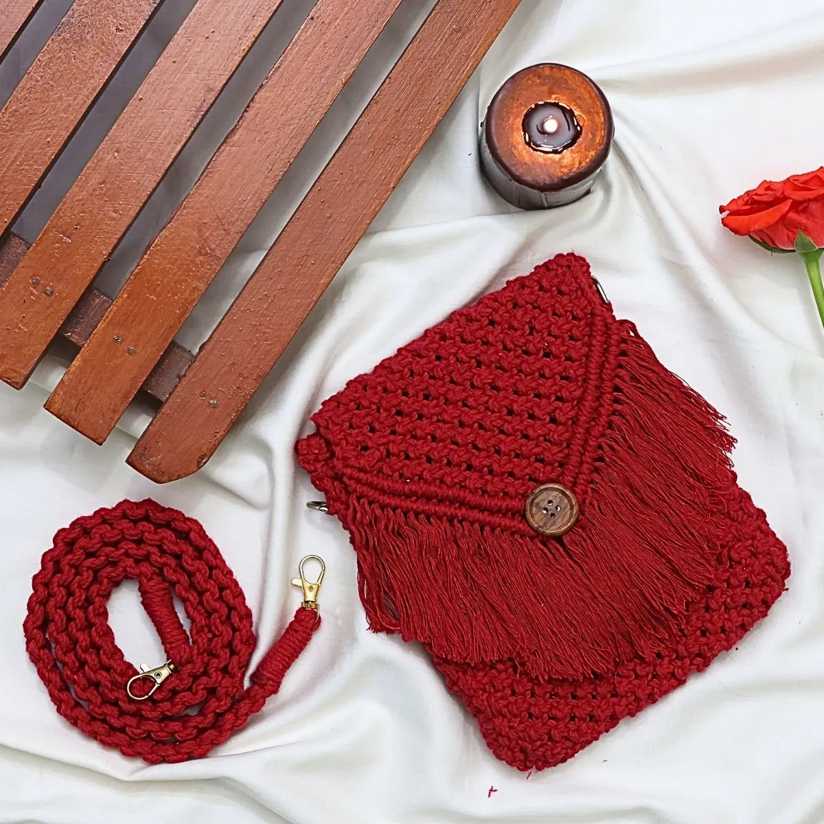 Red Macrame Mobile Sling Bag