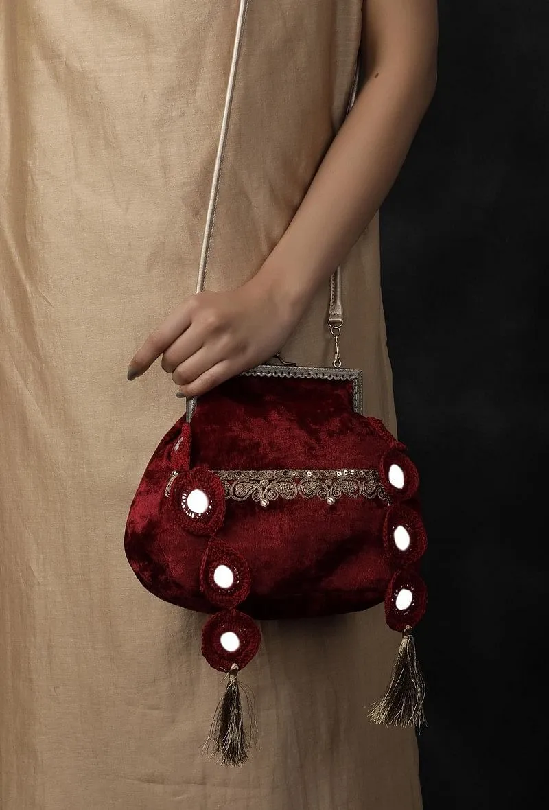 Red Velvet Sling Potli Bag