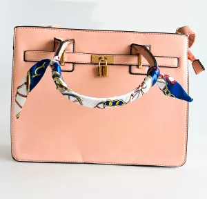 Scarf Handle Satchel Bag and Wallet Set - Blush