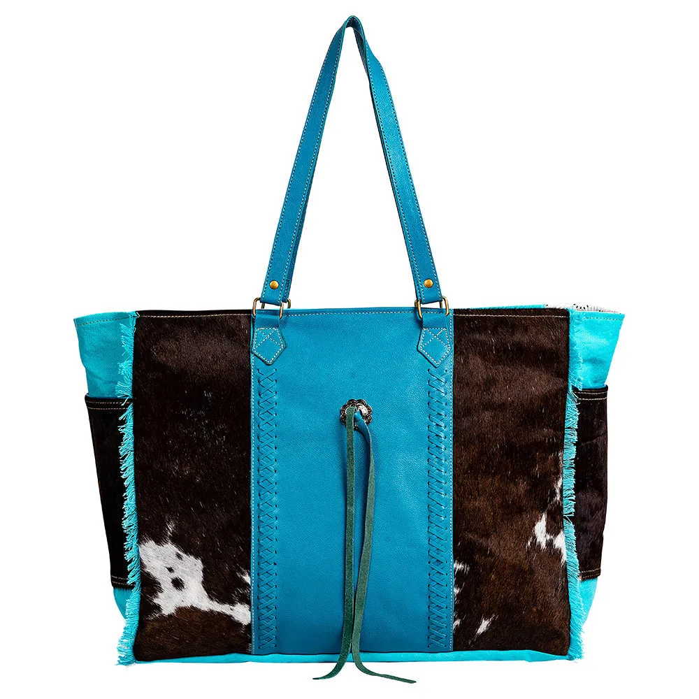 Sky Falcon Canvas & Hairon Bag in Dark