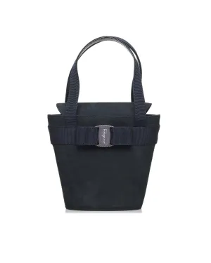 Suede Bucket Bag with Flat Handles and Interior Zip Pocket