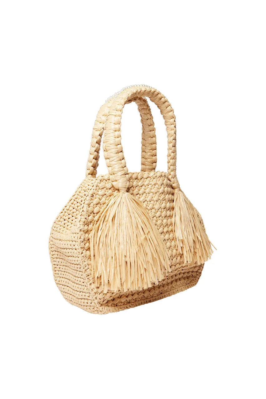 Tan Raffia Large Tote Bag with Embellishment