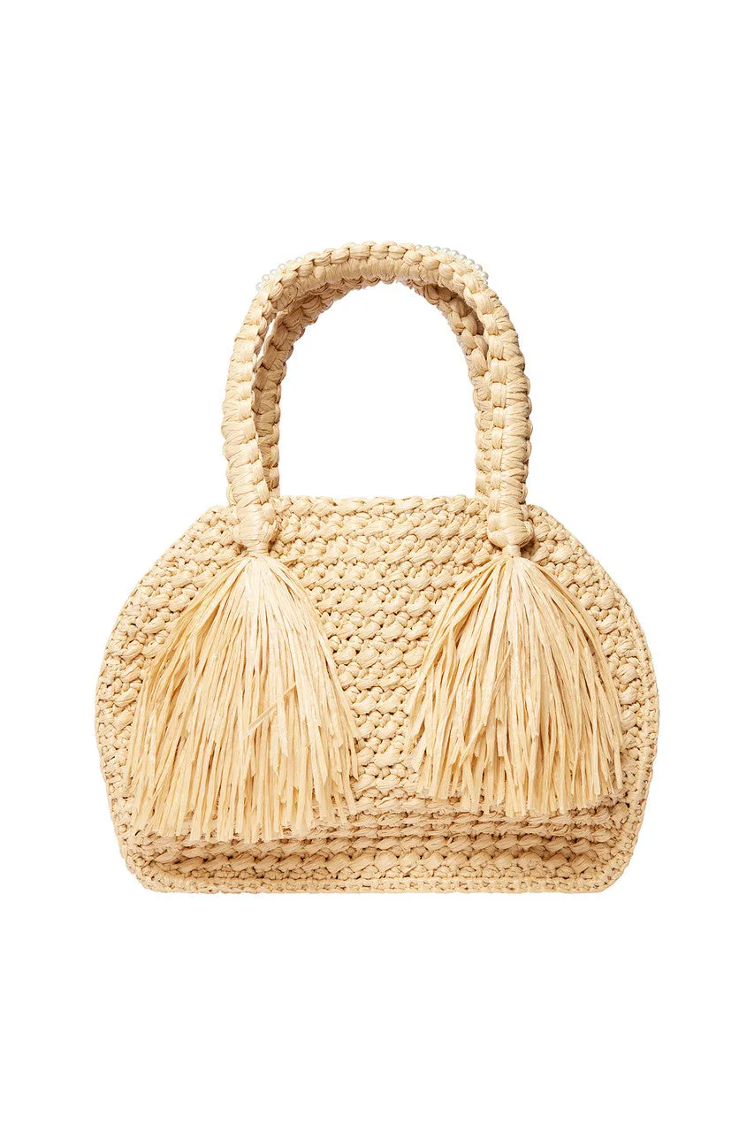 Tan Raffia Large Tote Bag with Embellishment