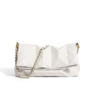 Unique Geometric Embossed Chain Link Shoulder Bag - Beige