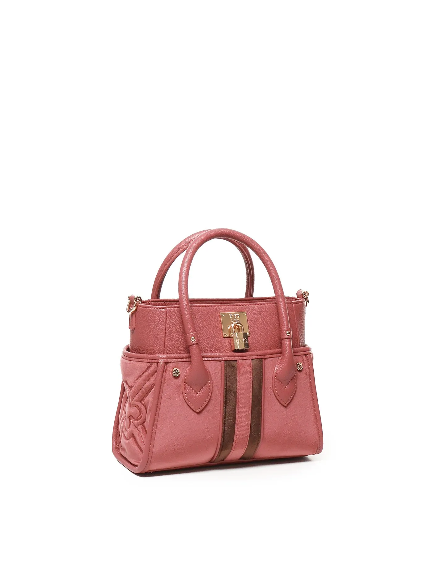 Velvet Pink Embroidered Bag with Padlock