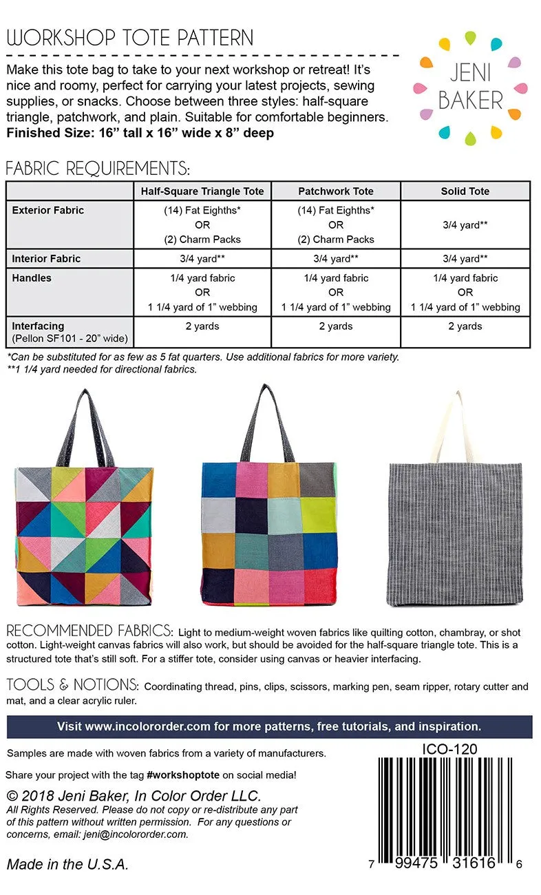 Workshop Tote Bag Pattern