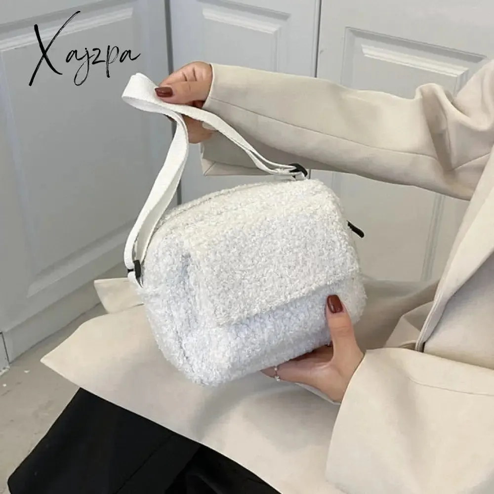 Xajzpa - New Plush Fabric Women's Shoulder Crossbody Bag Small Fashion LamWool Fluffy Fur Winter Female Bag Designer Handbags