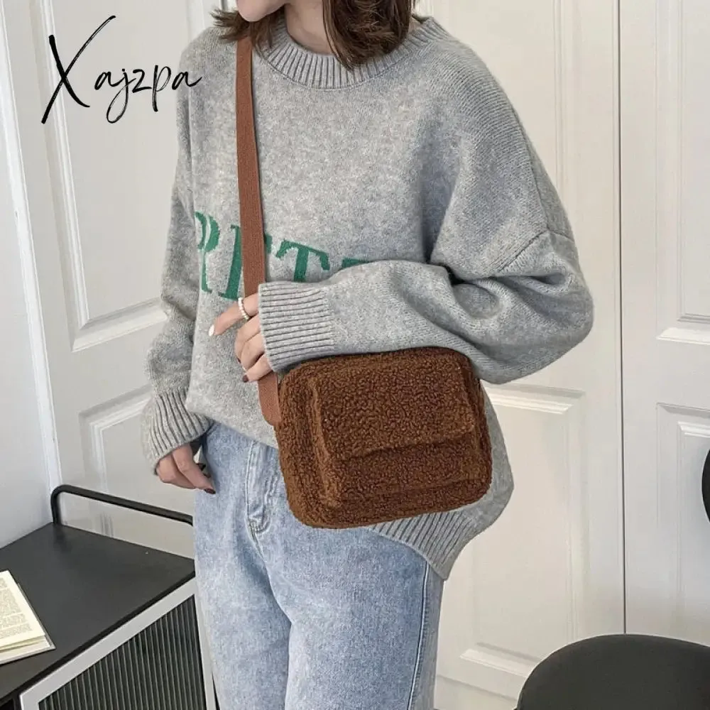 Xajzpa - New Plush Fabric Women's Shoulder Crossbody Bag Small Fashion LamWool Fluffy Fur Winter Female Bag Designer Handbags